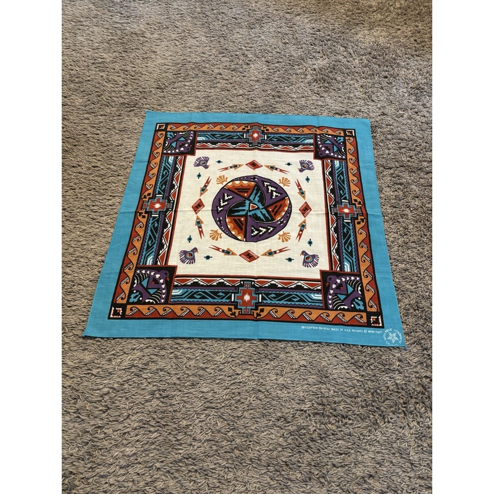 Wamcraft Southwestern Blue Bandana 50% Cotton 50% Polyester Made in USA